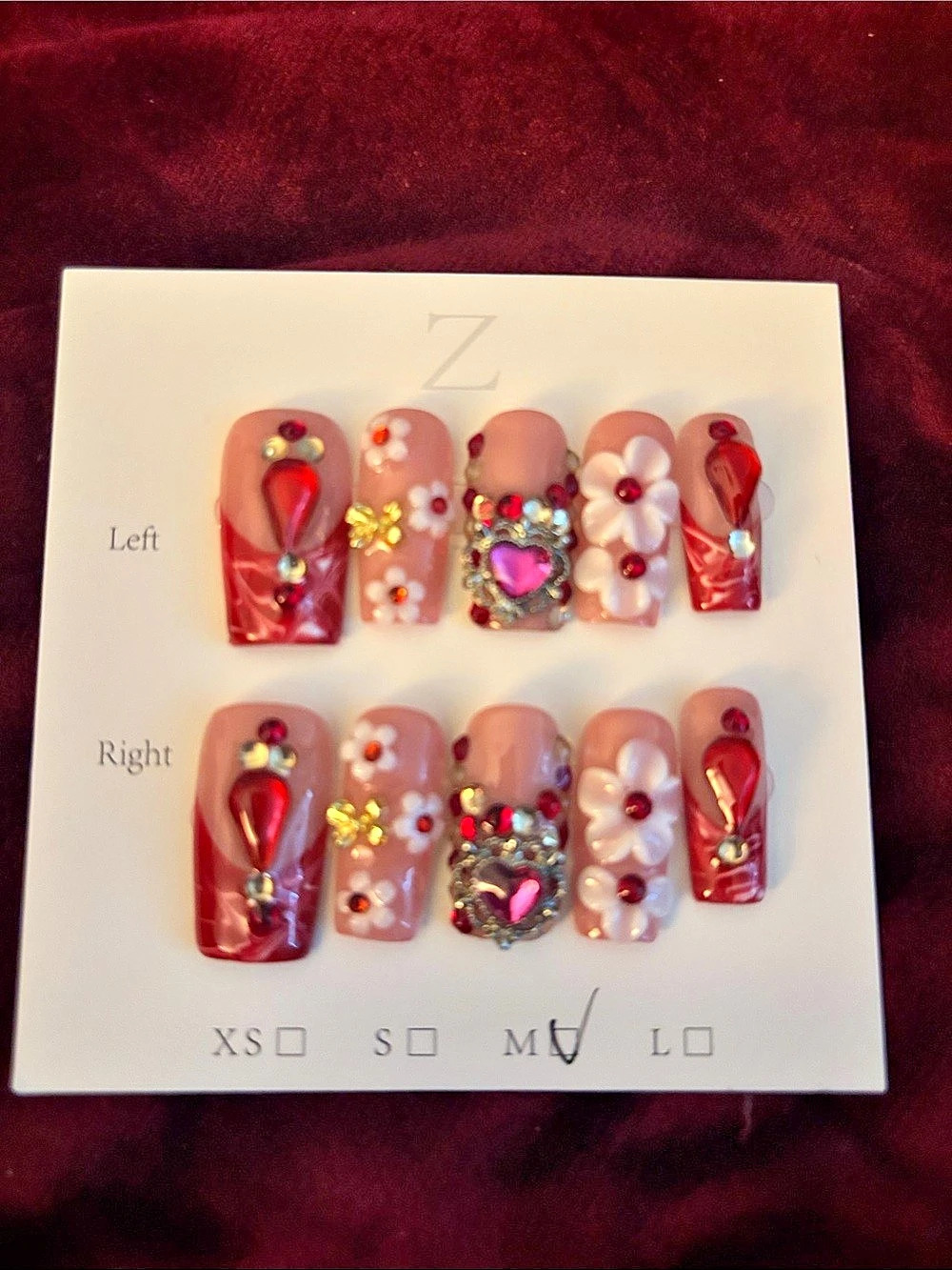 Red & Pink Floral Press-On Nails NWT